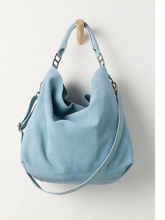 Free People Handbags - NWT Free People Suzie Suede Soft Light Blue Leather Shoulder Bag